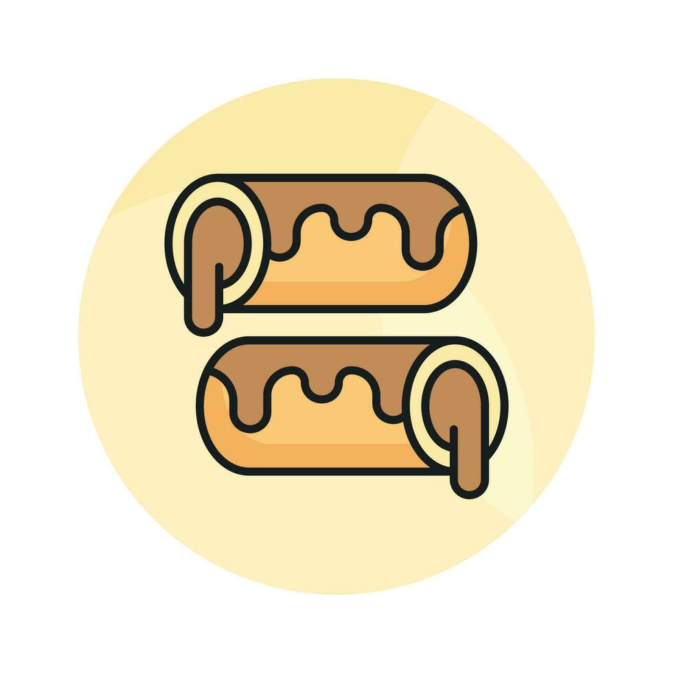 un pequeño, suave, Iniciar sesión conformado Pastelería lleno con chocolate, moderno plano eclair icono vector