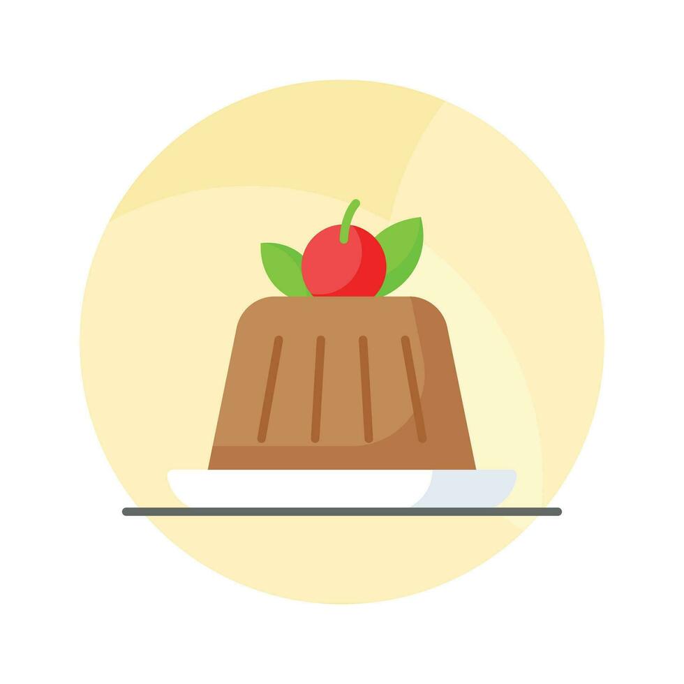 Chocolate flavor jelly pudding vector in trendy style, creamy cocoa dessert with cherry
