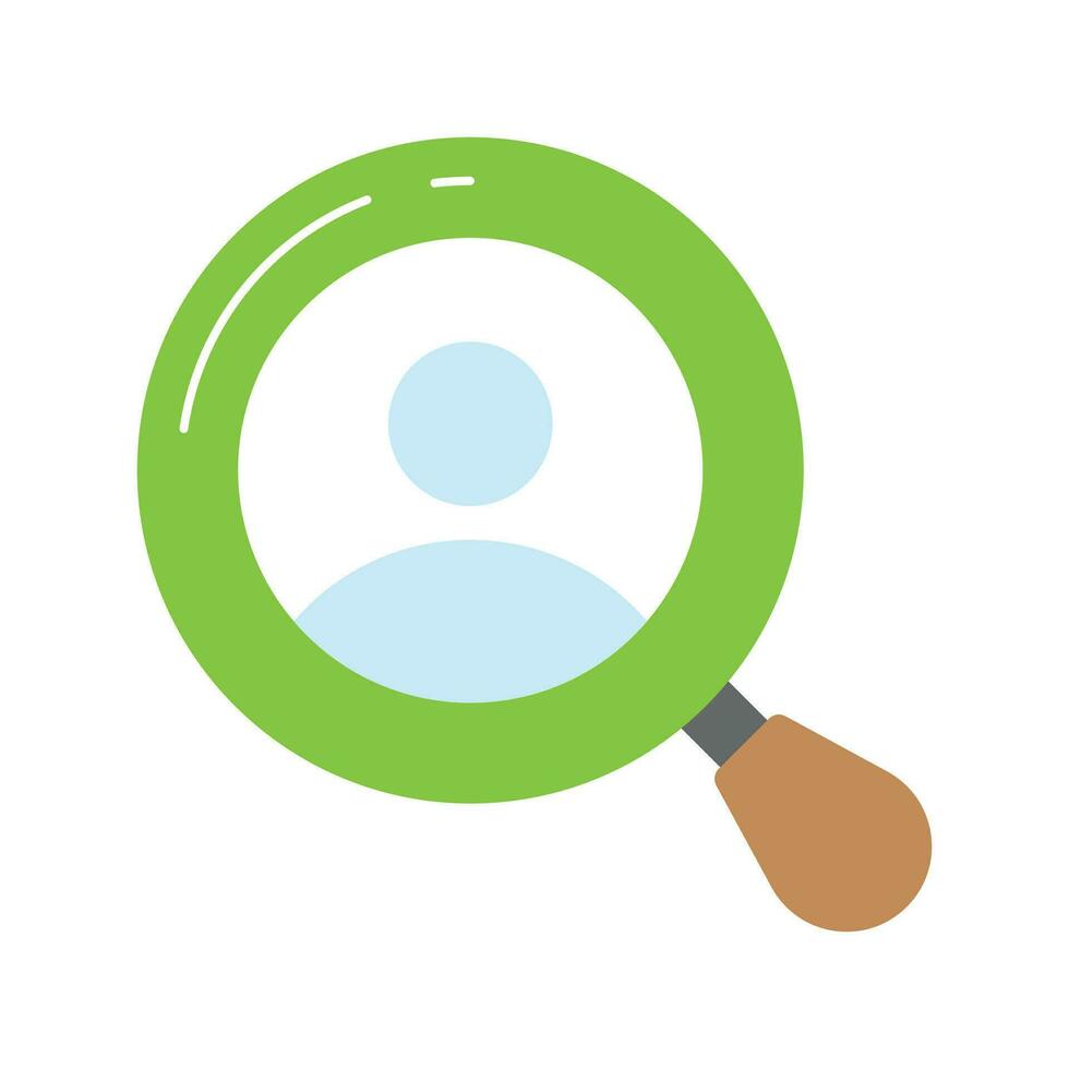 Person under magnifier showing concept vector of recruitment, employee search icon