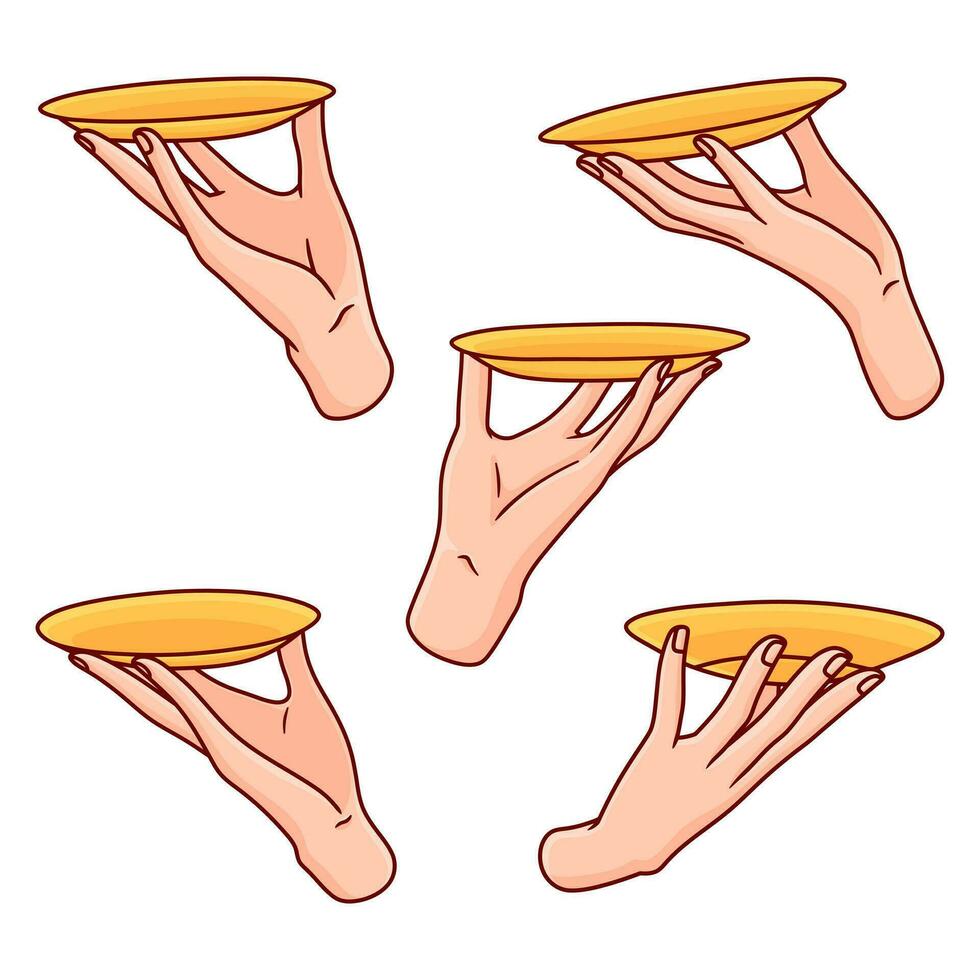 Premium vector pose of hand holding plate doodle and draw art style