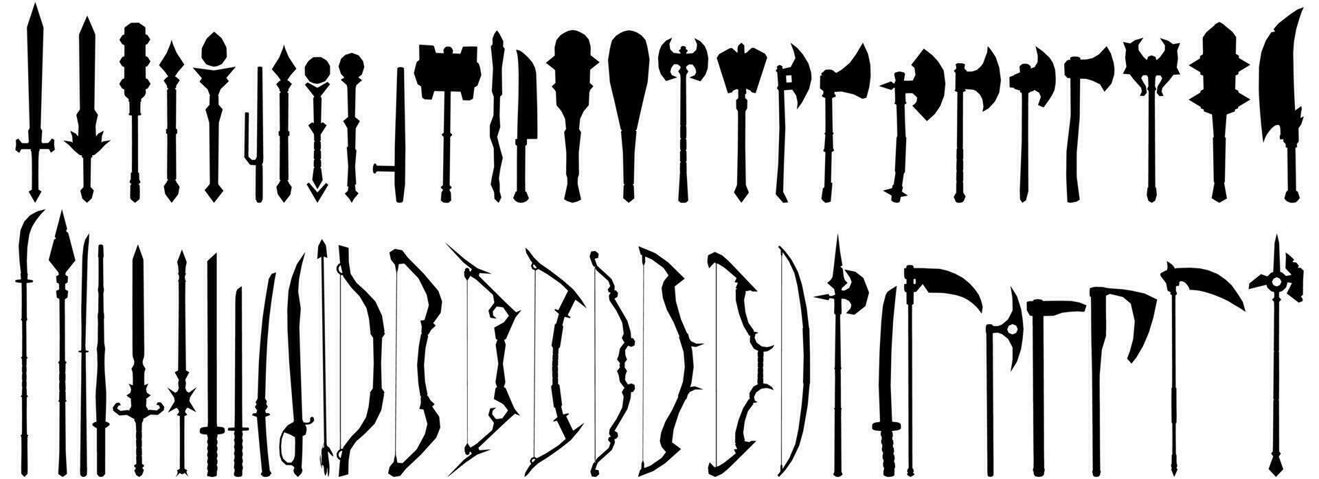 Vector bundle silhouettes of ancient sharp weapons and ninja equipment suitable for decoration and various designs