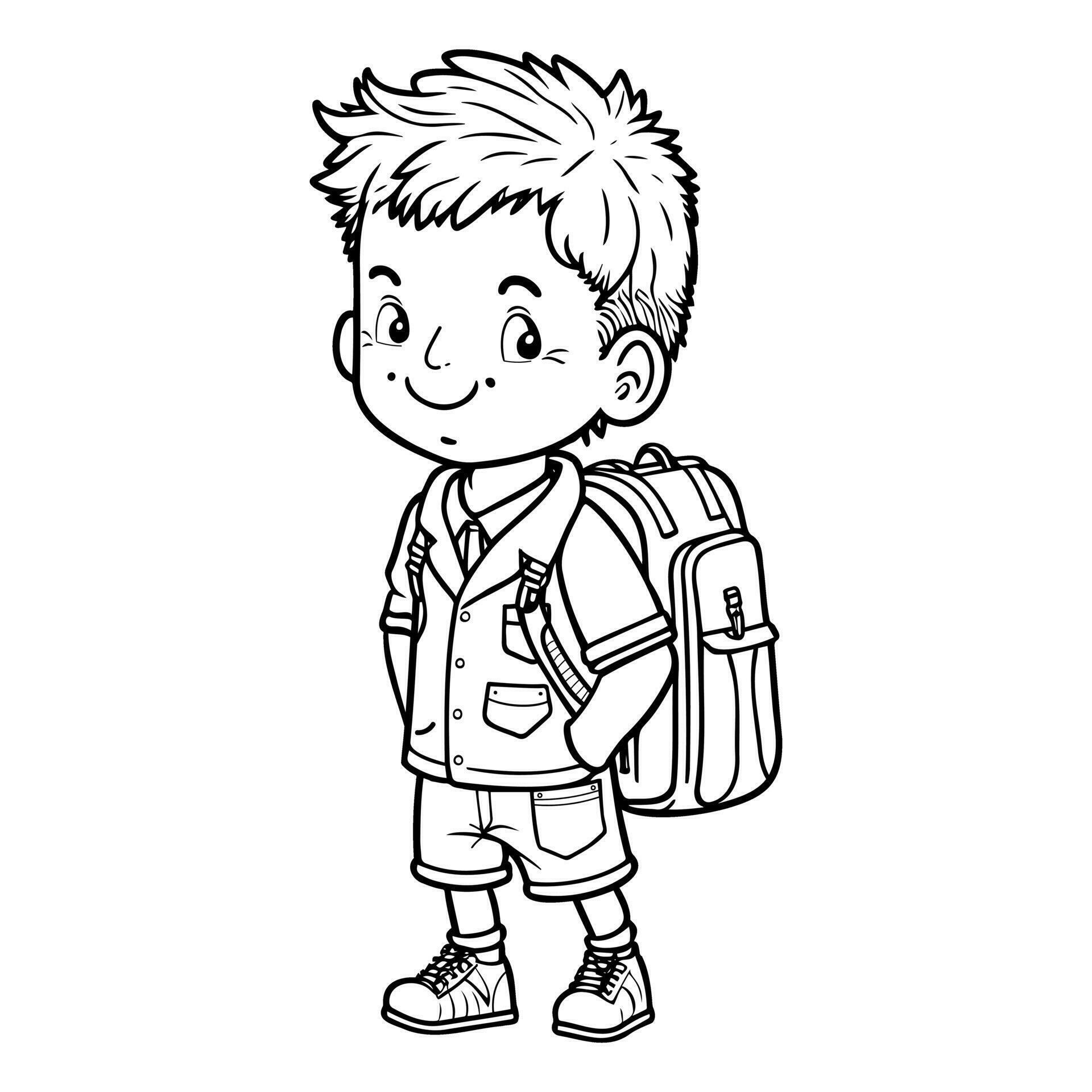 Cute boy with backpack coloring page. Back to school concept 26367923