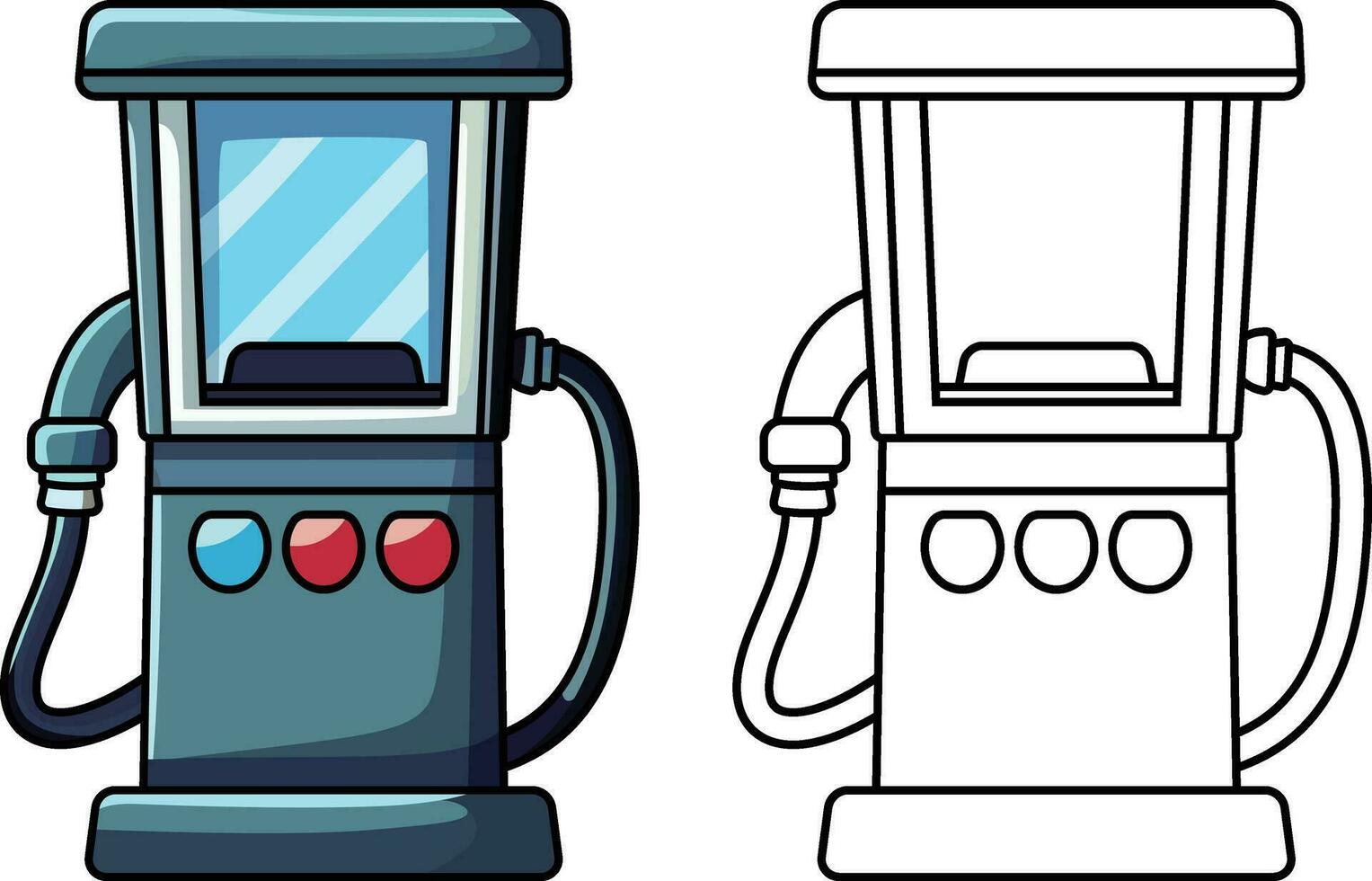 Gas station cartoon style vector illustration , Filling station , Fuel station  or  petrol station vector image, colored and black and white stock  image