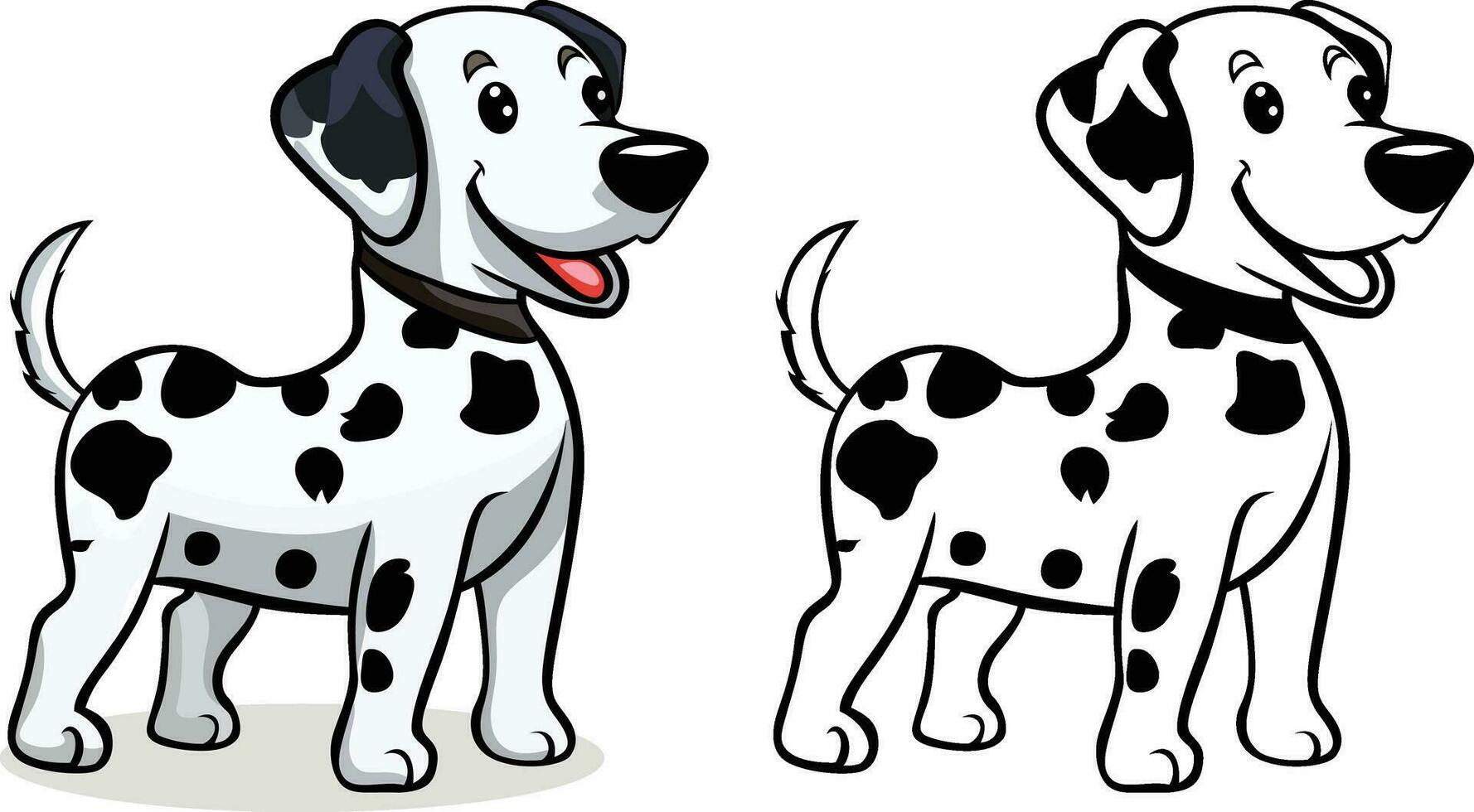 Dalmatian Dog cartoon vector illustration, Happy dalmatian puppy vector image, black and white and colored stock image