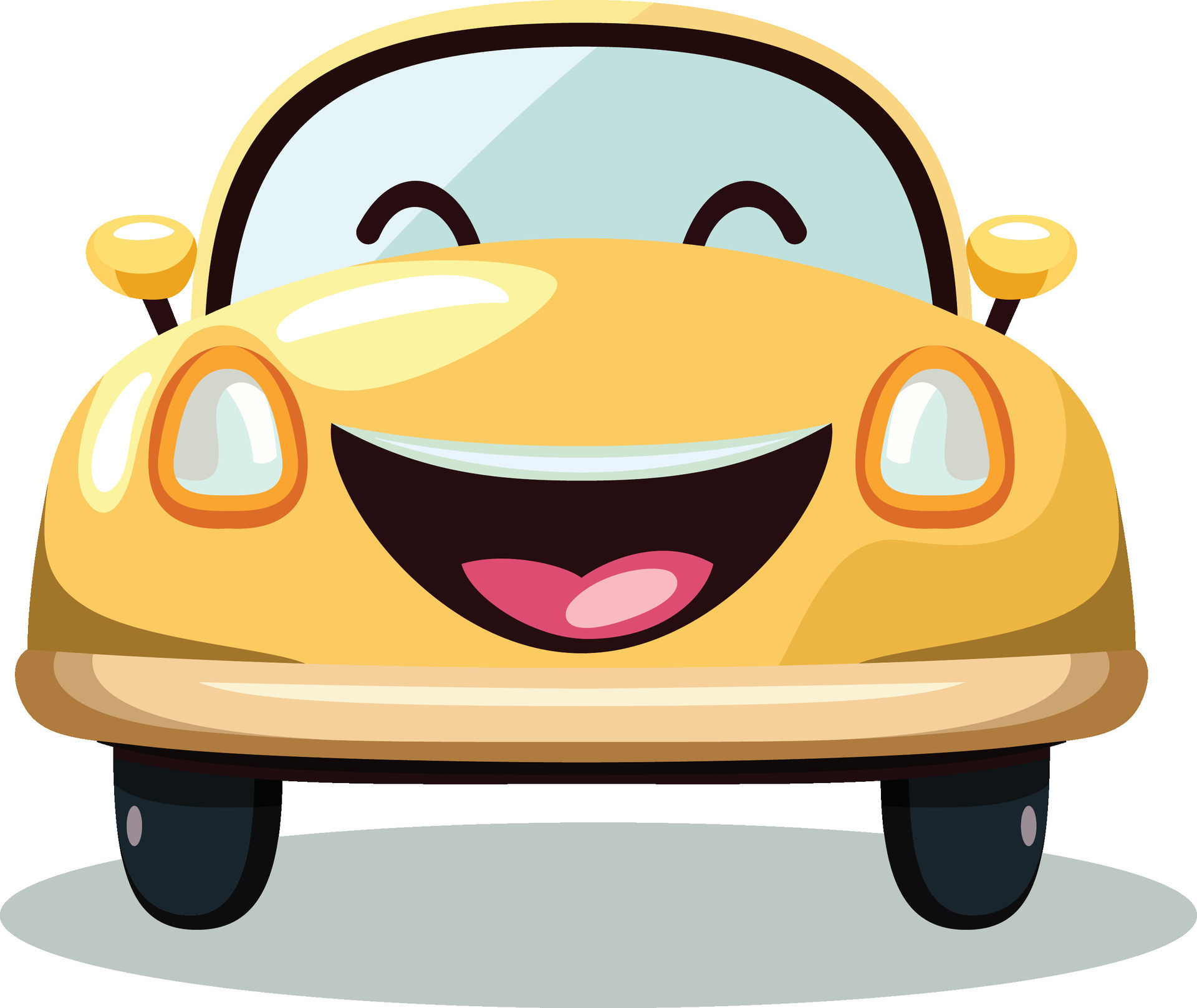 Cute happy cartoon car vector illustration , Smiling car flat style