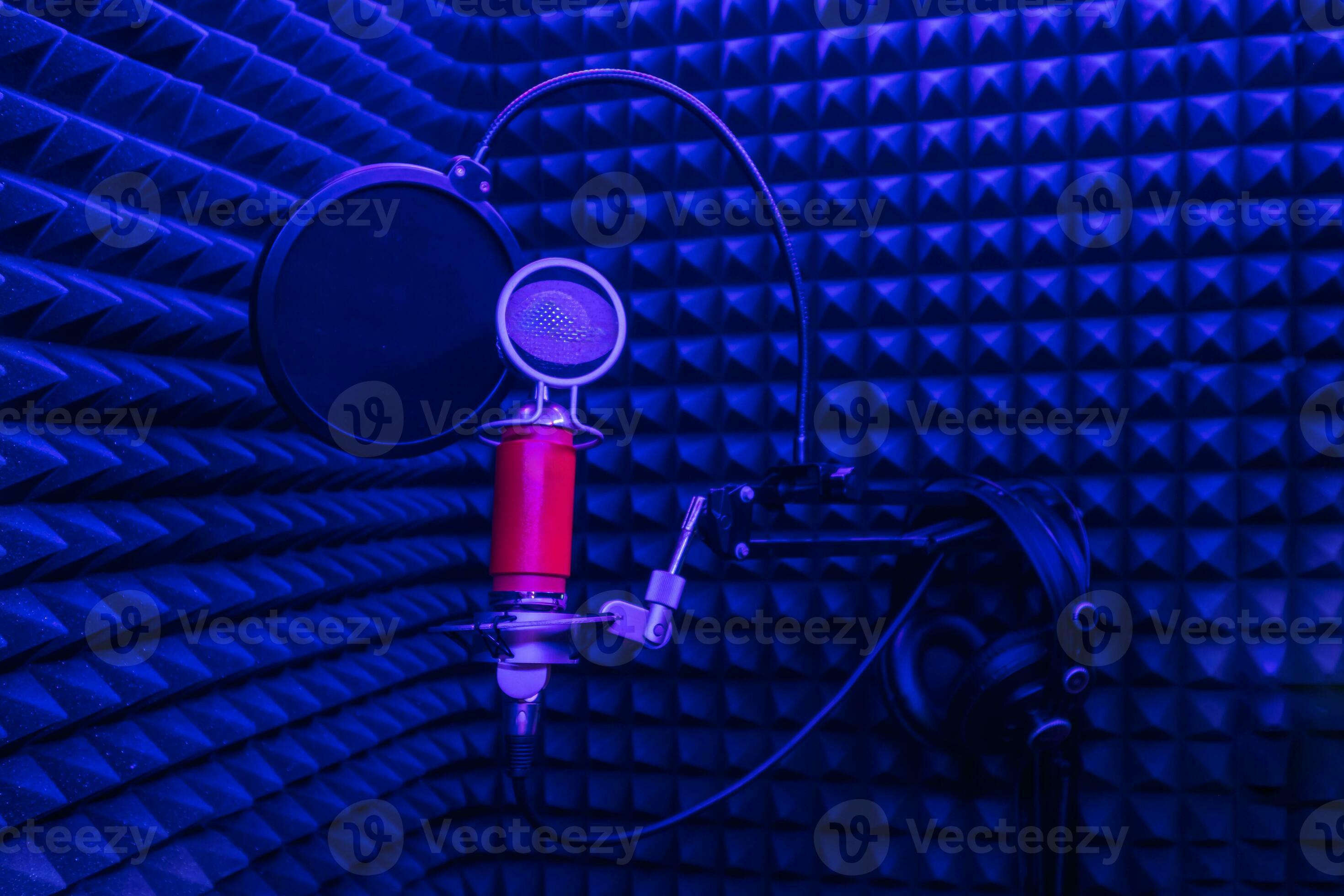 soundproof studio room for recording songs with microphones in dark