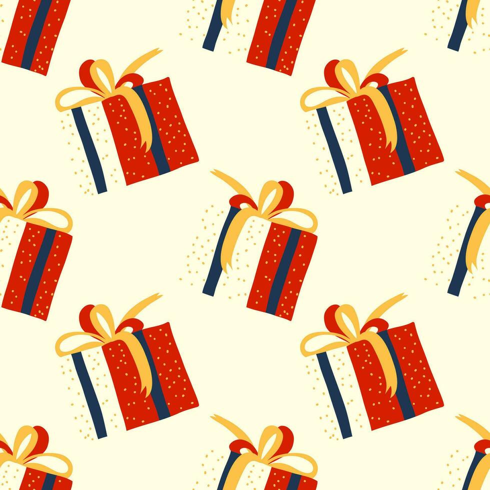 Seamless pattern gifts with bounty in red and blue for textile or object prints vector