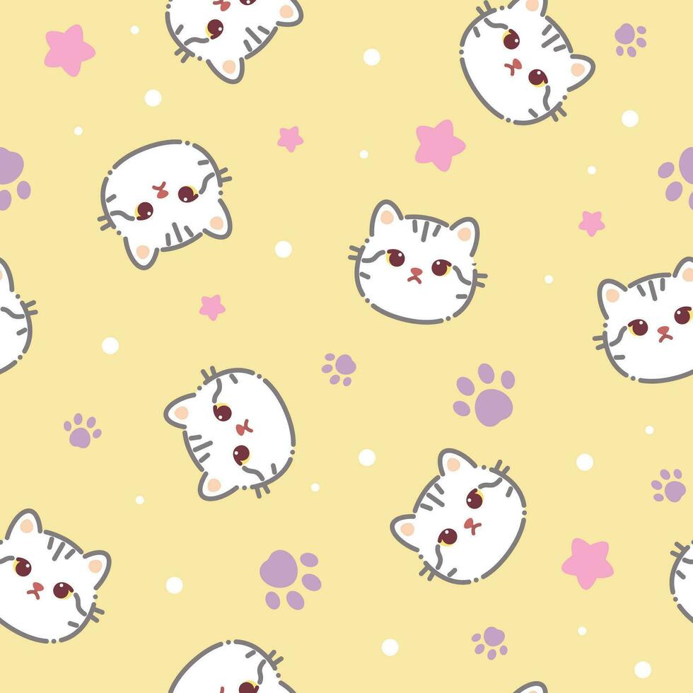 Seamless pattern of a cute cats, stars animal's paws vector