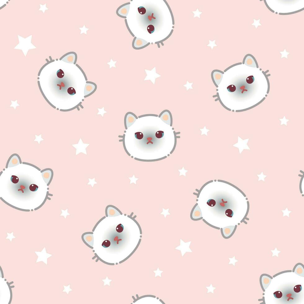 Seamless pattern of a cute cats and white stars vector