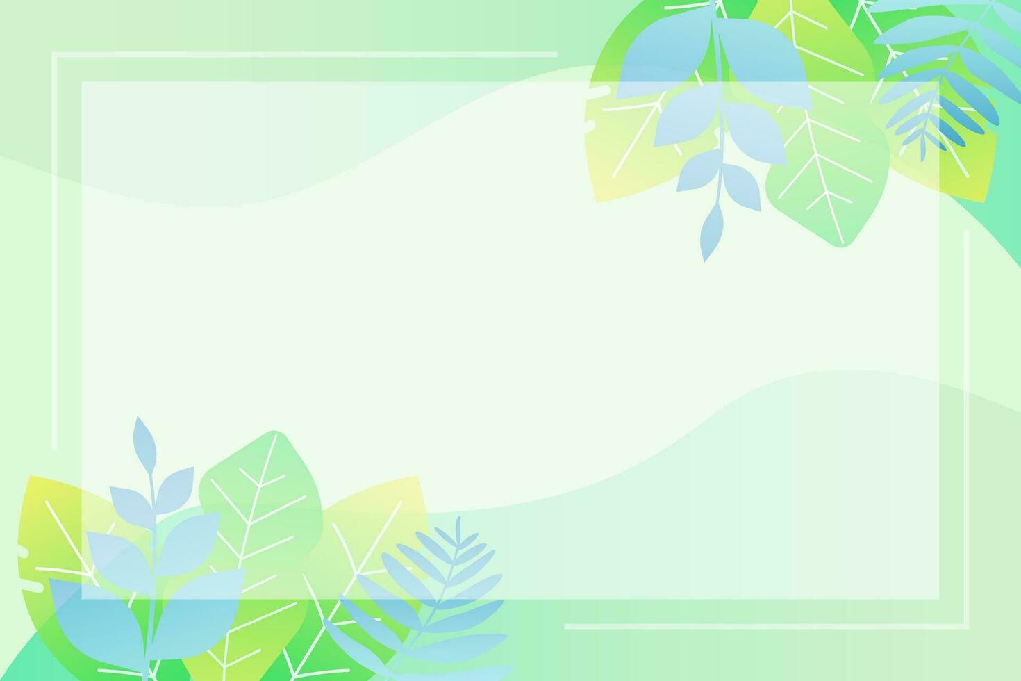 Hand drawn green abstract tropical leaves background with blank space vector