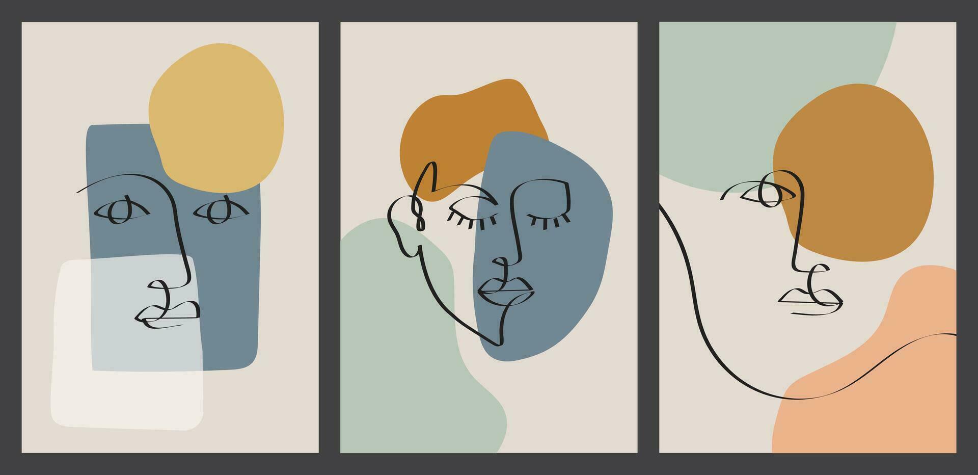 conjunto de retratos modernos abstractos surrealistas cara dibujo lineal con diseño de estilo de arte geométrico abstracto. diseño de arte abstracto para impresión, portada, papel tapiz, arte de pared mínimo y natural. ilustración vectorial vector