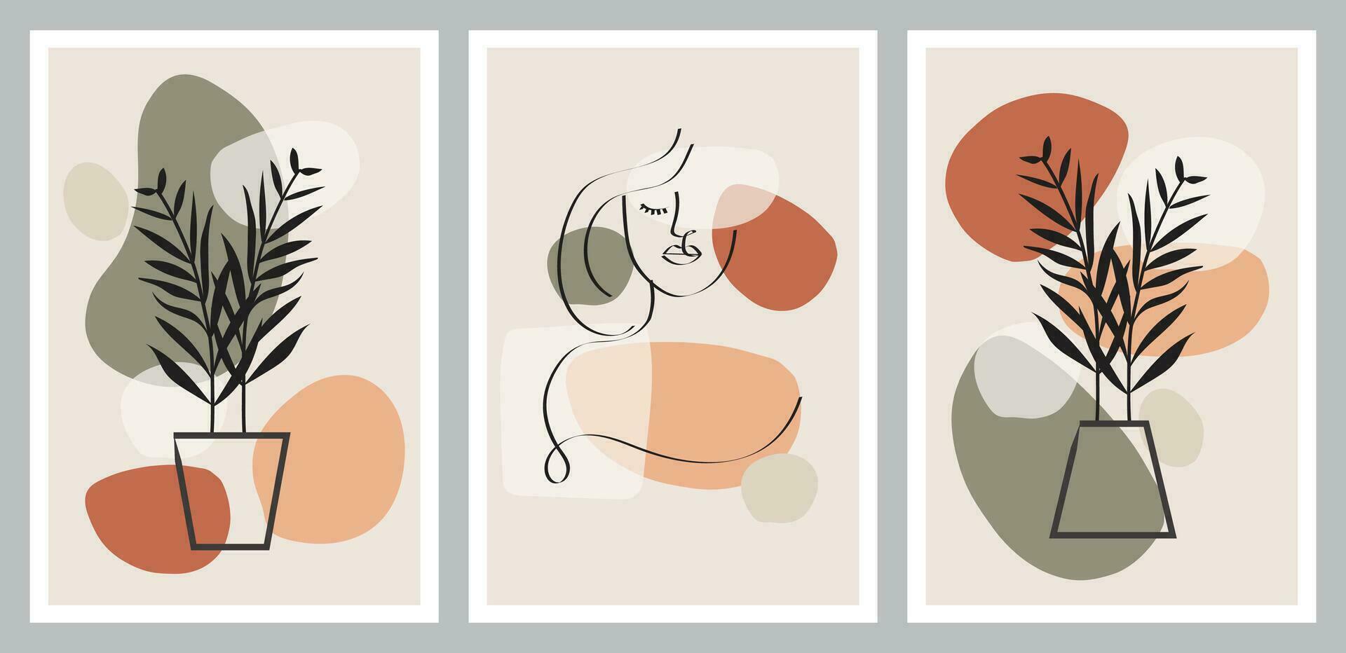 Set of portrait modern abstract surreal face line drawing with abstract geometric art style design. Abstract art design for print, cover, wallpaper, minimal and natural wall art. Vector illustration.