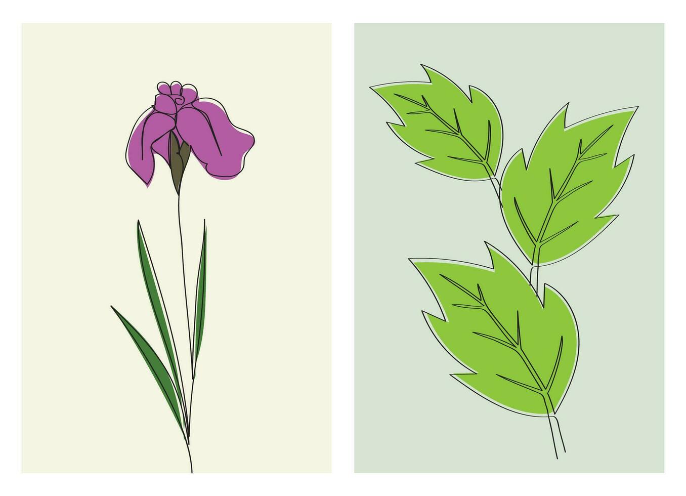 vector uno línea dibujo minimalista flor y follaje ilustración en línea Arte estilo