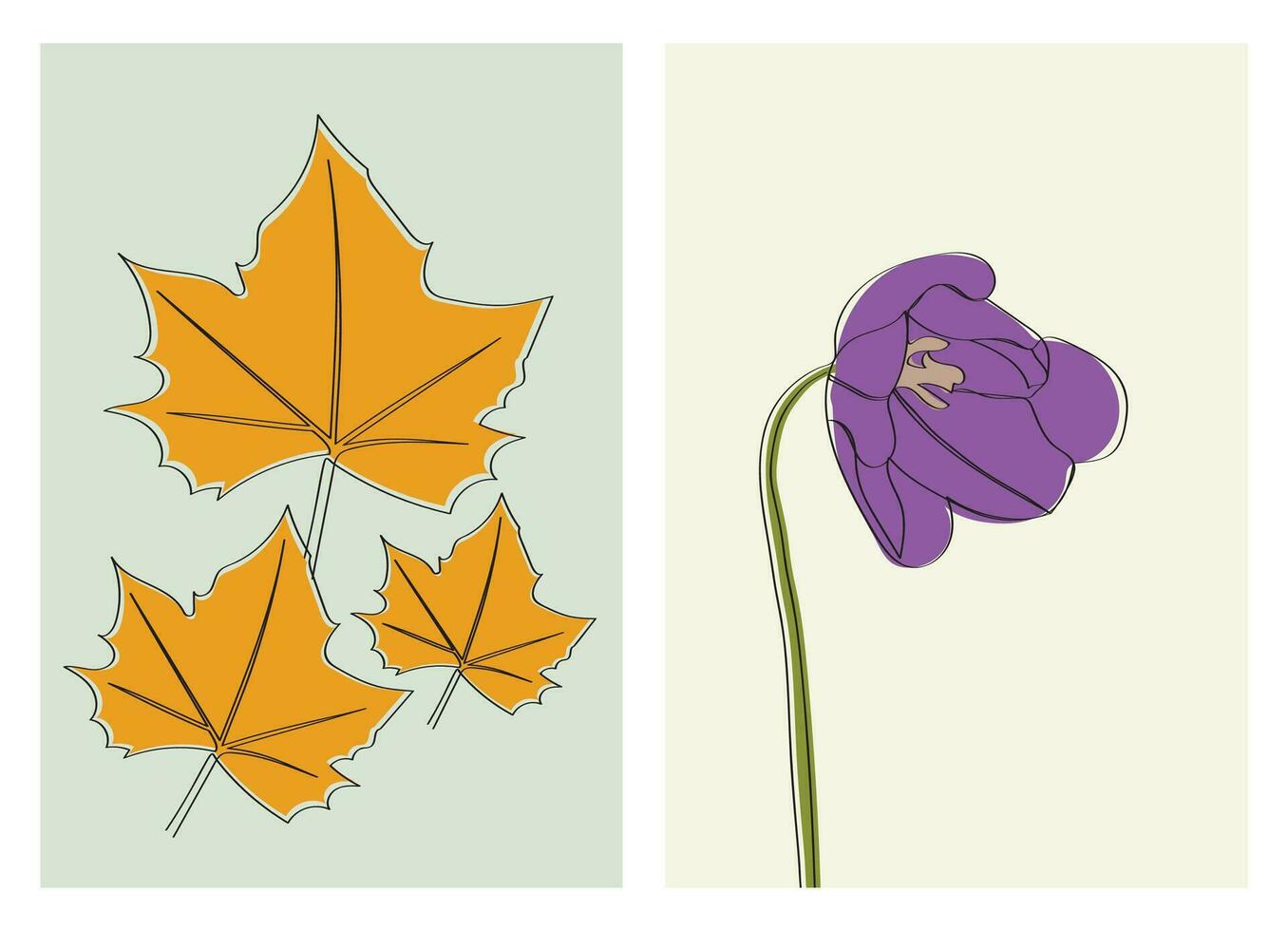Vector one line drawing minimalist flower and foliage illustration in line art style