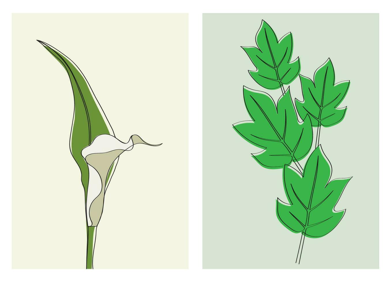 vector uno línea dibujo minimalista flor y follaje ilustración en línea Arte estilo