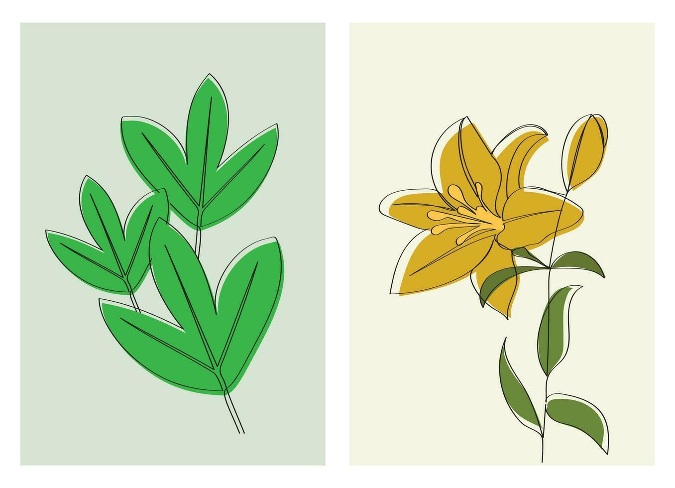 Vector one line drawing minimalist flower and foliage illustration in line art style