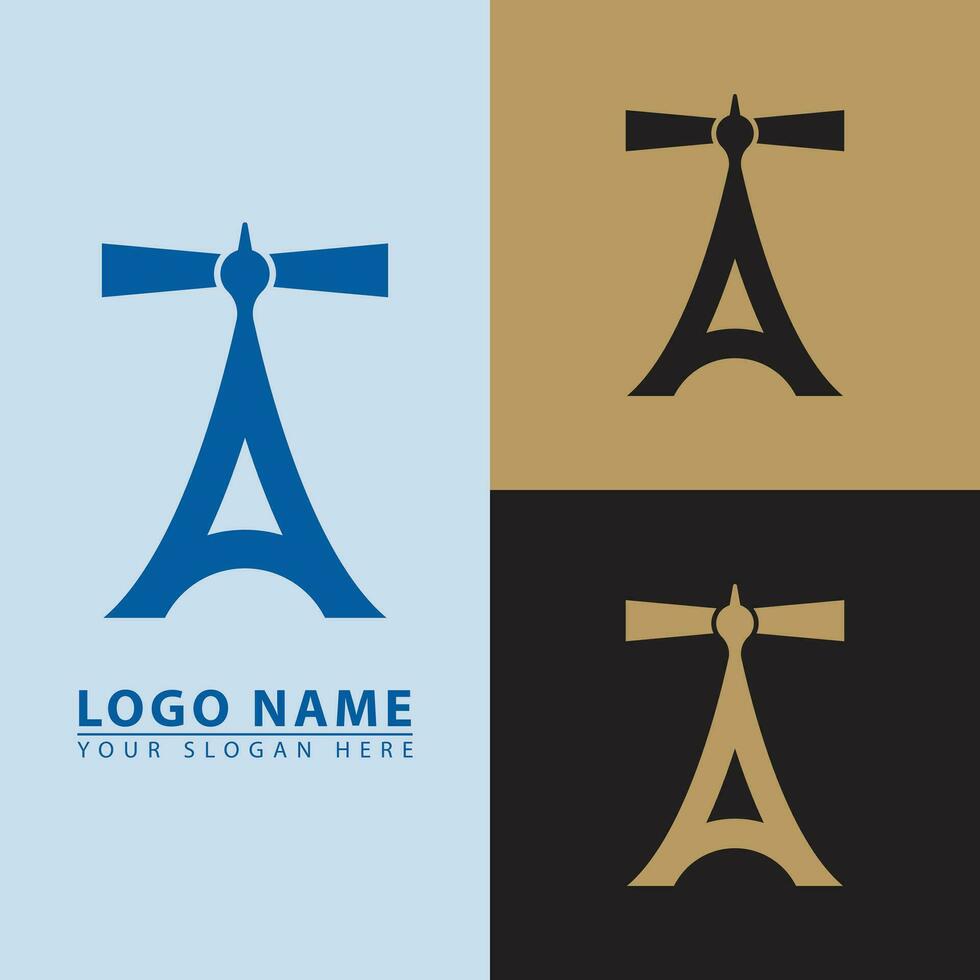 Elegant initial A sea tower logo icon. vector