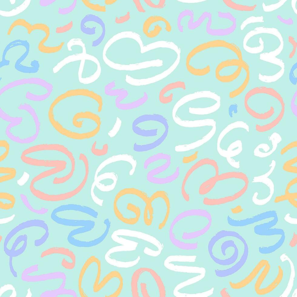 Marker drawn scribble abstract seamless pattern. Childish drawing. Hand draws vector calligraphy swirls for background. Curly brush strokes, marker scrawls as graphic design wallpaper.