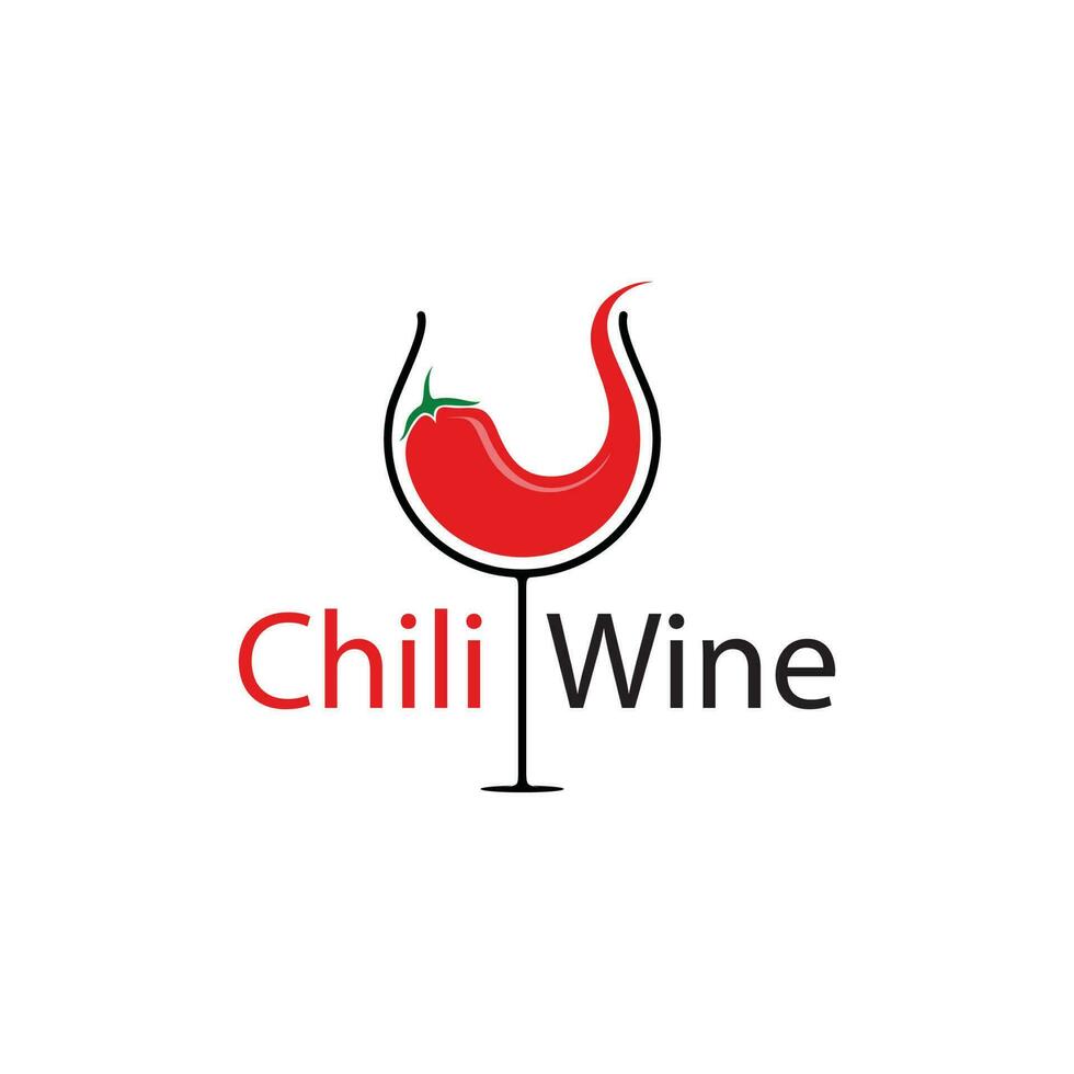 único vino vaso y chile logo modelo vector