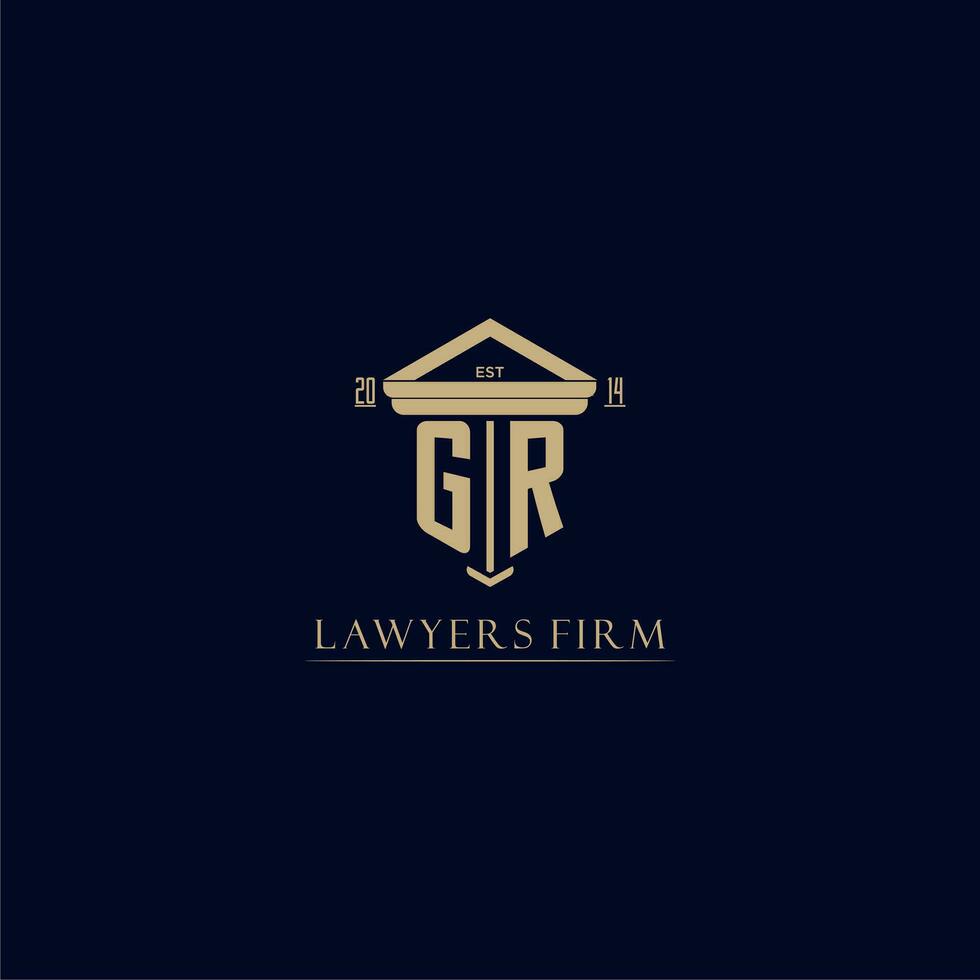 GR initial monogram lawfirm logo with pillar design vector