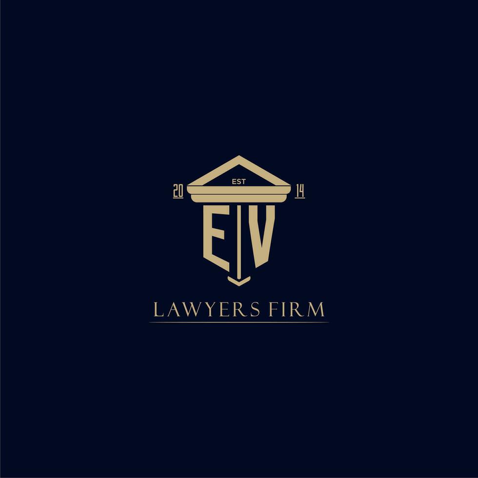 EV initial monogram lawfirm logo with pillar design vector