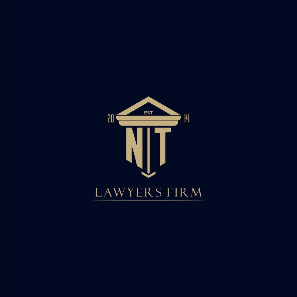 NT initial monogram lawfirm logo with pillar design vector