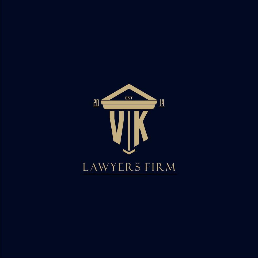 VK initial monogram lawfirm logo with pillar design vector