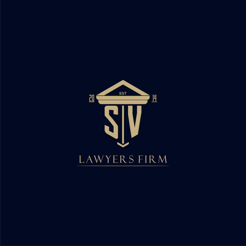 SV initial monogram lawfirm logo with pillar design vector