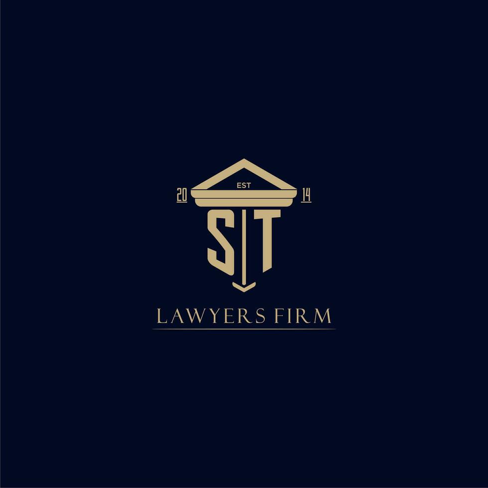 ST initial monogram lawfirm logo with pillar design vector