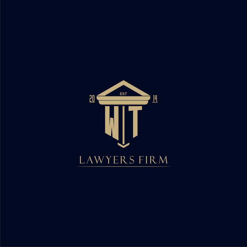 WT initial monogram lawfirm logo with pillar design vector