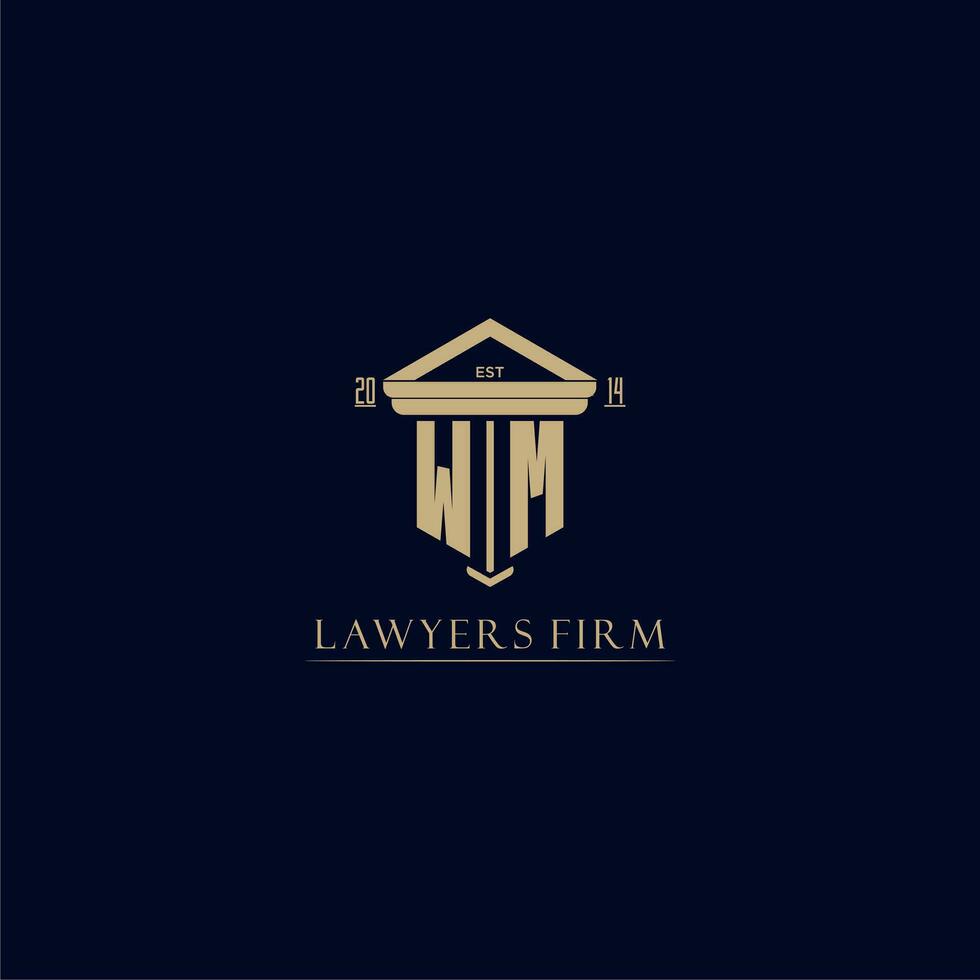 WM initial monogram lawfirm logo with pillar design vector