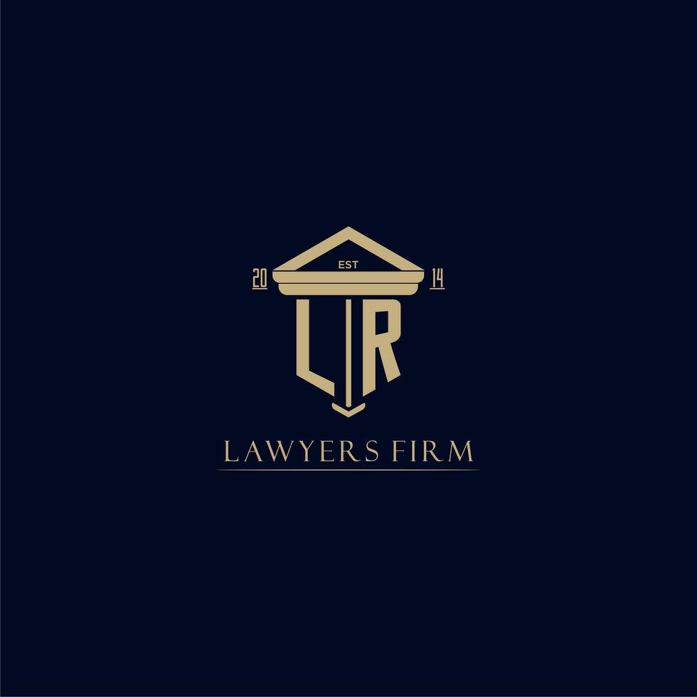 LR initial monogram lawfirm logo with pillar design vector