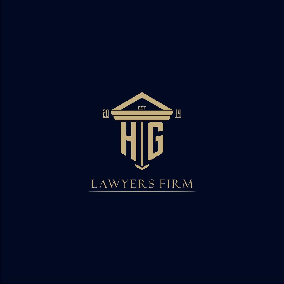 hg inicial monograma bufete de abogados logo con pilar diseño vector