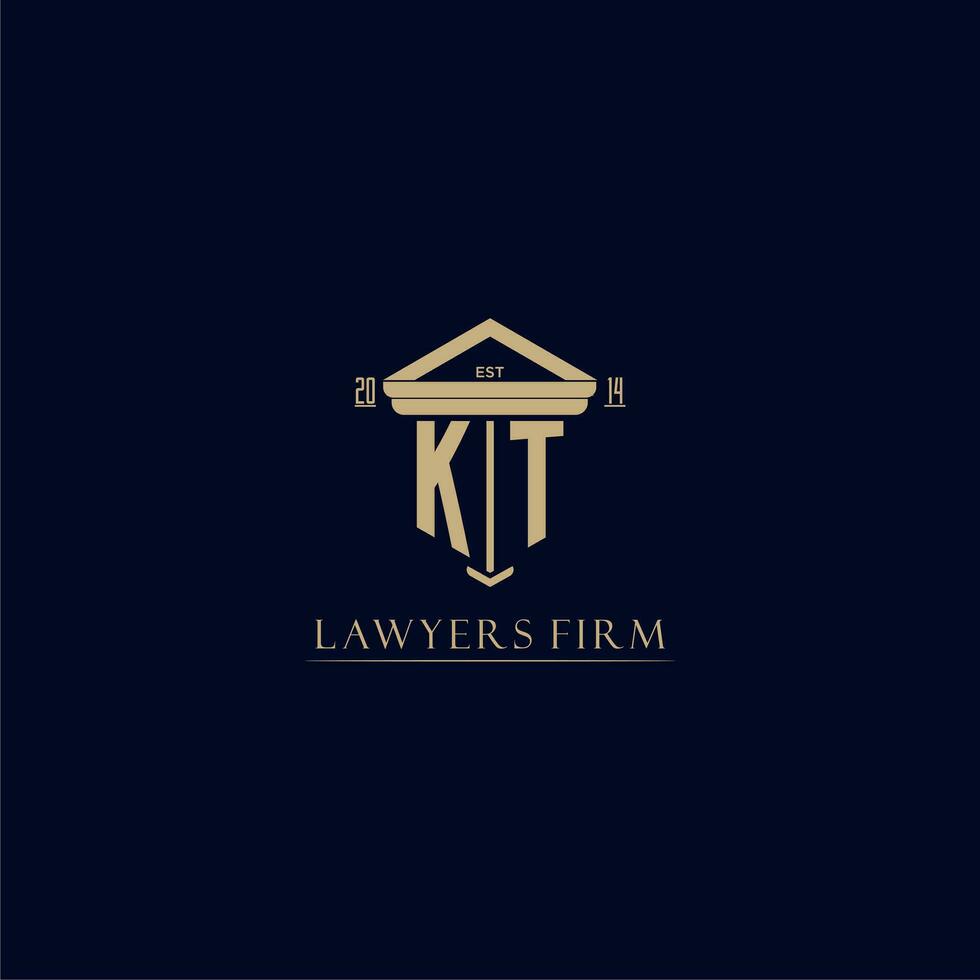 KT initial monogram lawfirm logo with pillar design vector