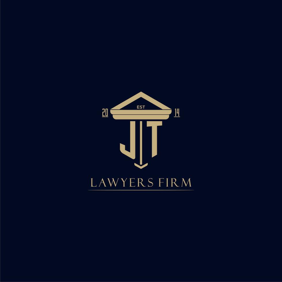JT initial monogram lawfirm logo with pillar design vector