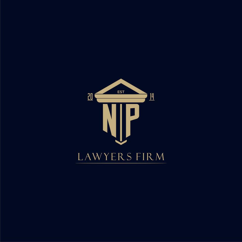 NP initial monogram lawfirm logo with pillar design vector
