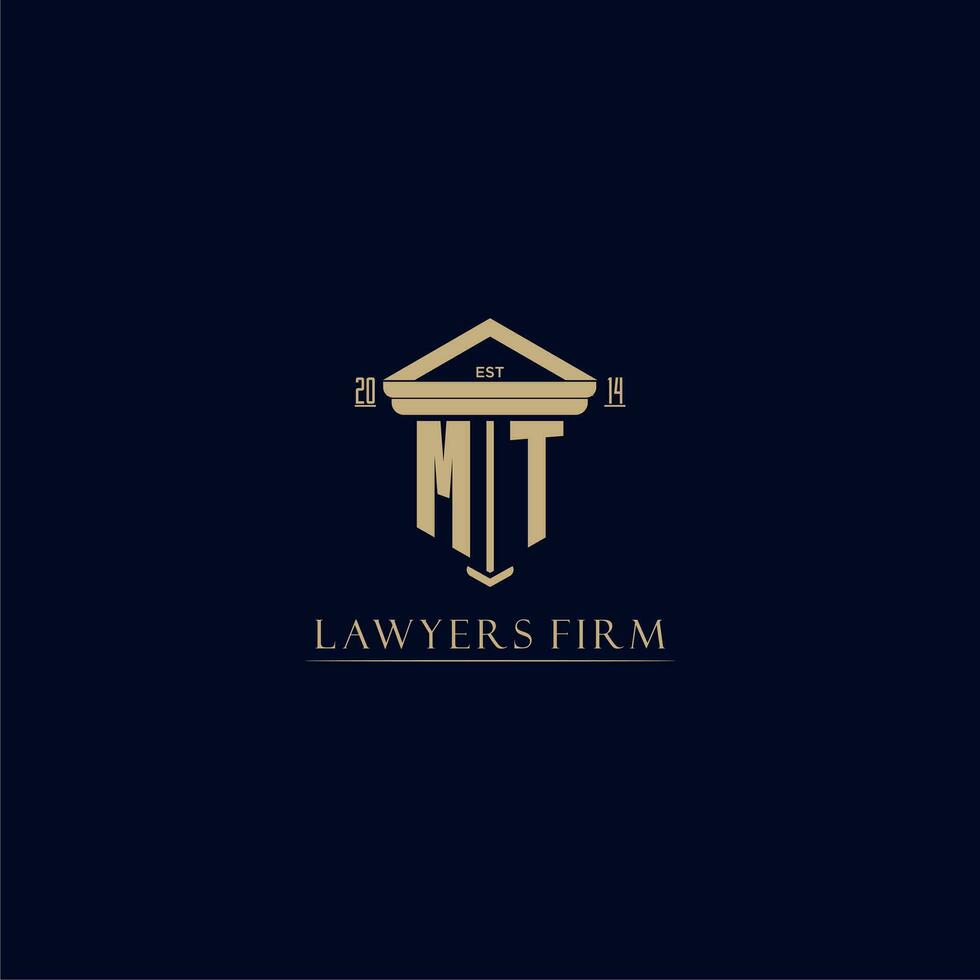 MT initial monogram lawfirm logo with pillar design vector