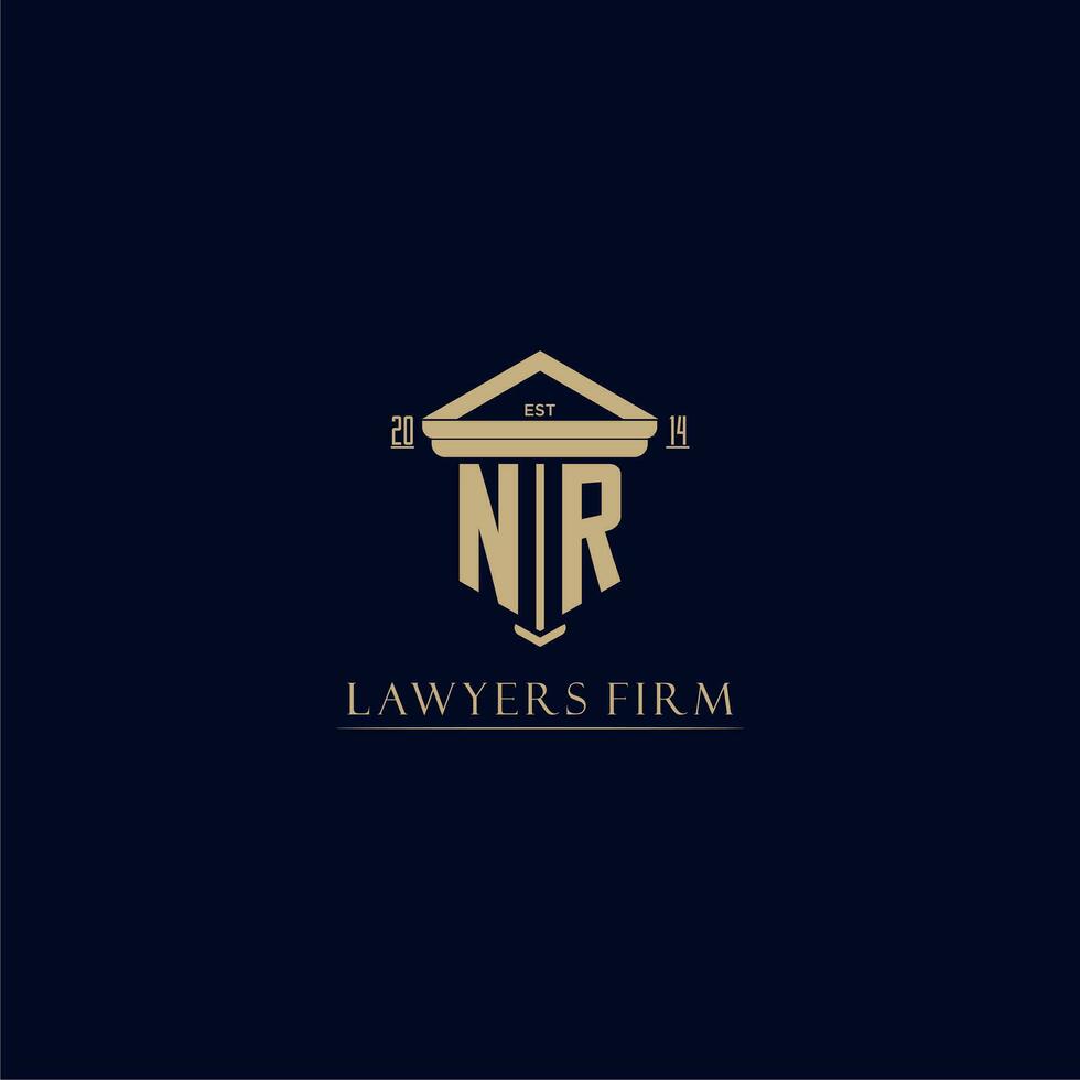 NR initial monogram lawfirm logo with pillar design vector
