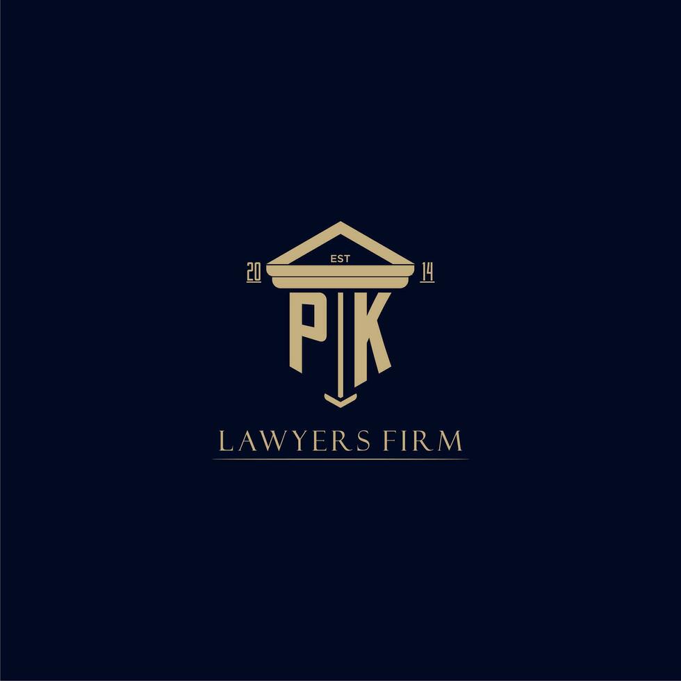 PK initial monogram lawfirm logo with pillar design vector