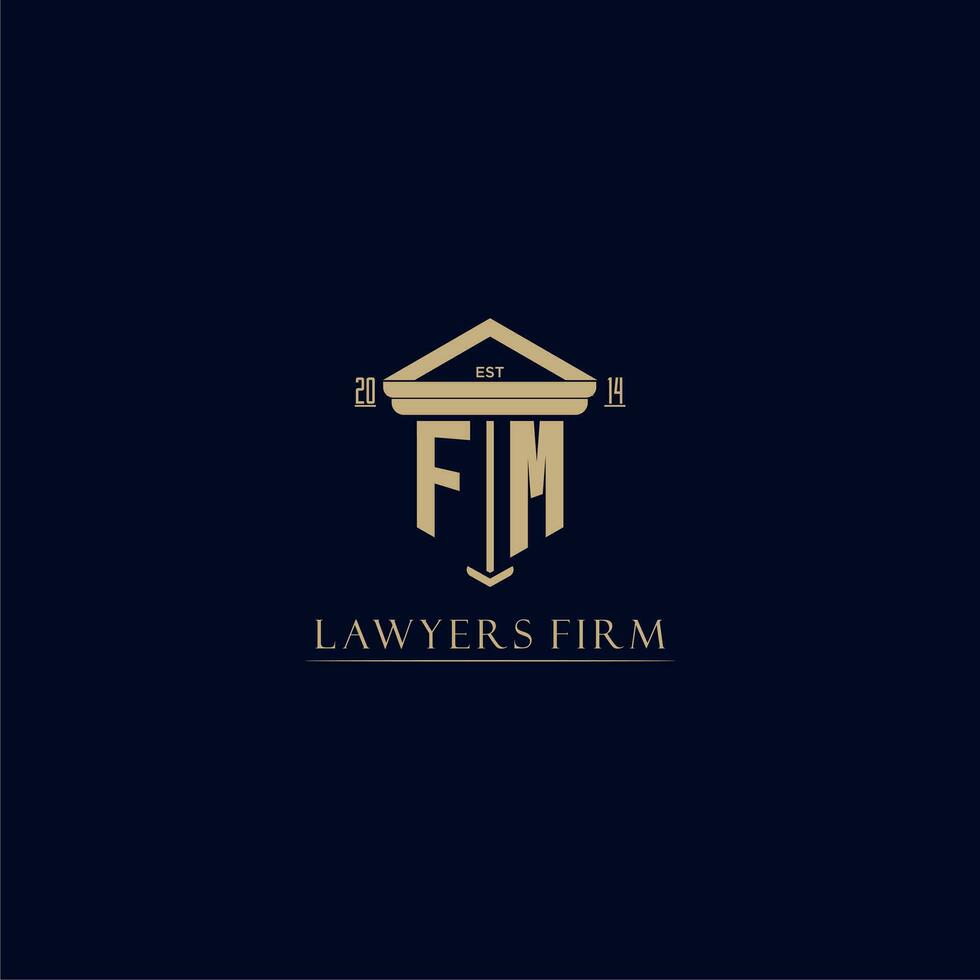 FM initial monogram lawfirm logo with pillar design vector