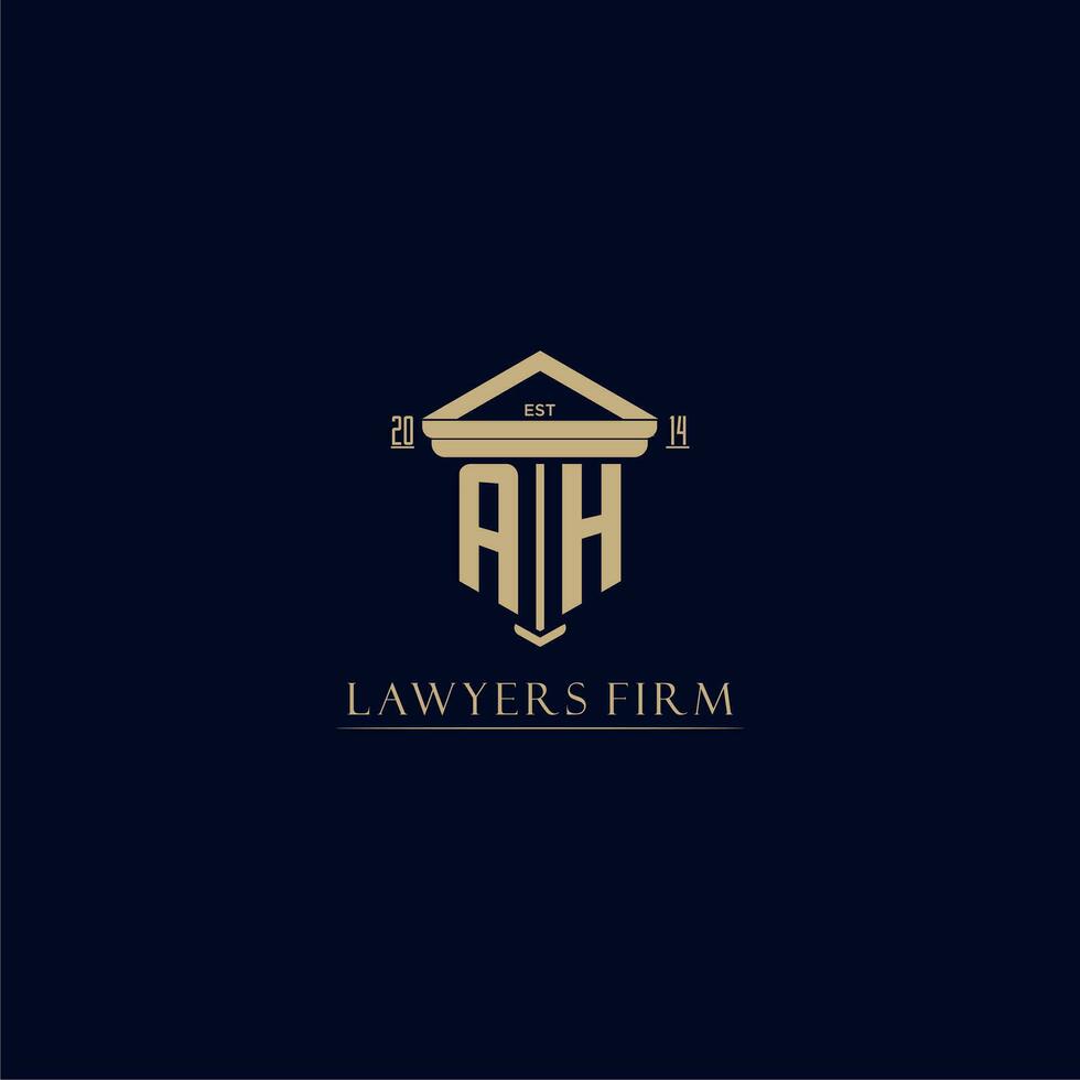 AH initial monogram lawfirm logo with pillar design vector