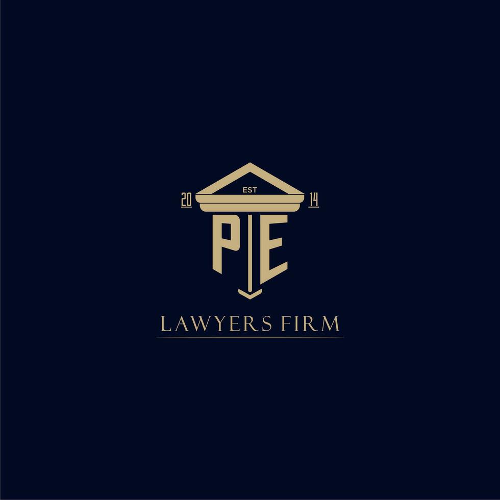 PE initial monogram lawfirm logo with pillar design vector