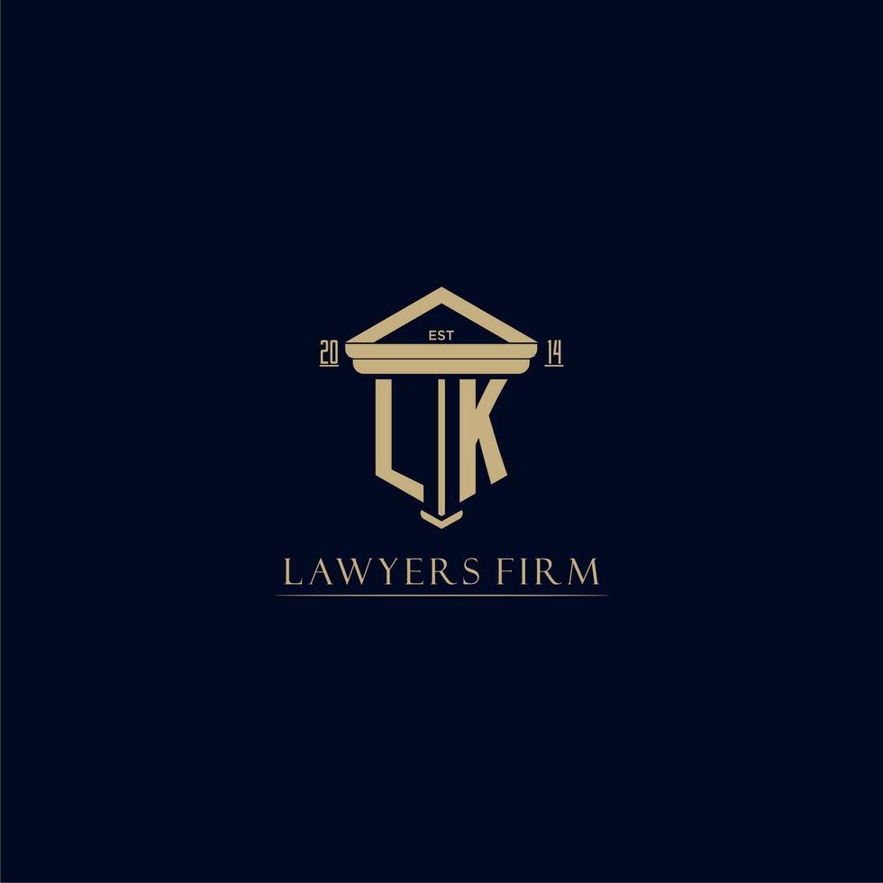 LK initial monogram lawfirm logo with pillar design vector