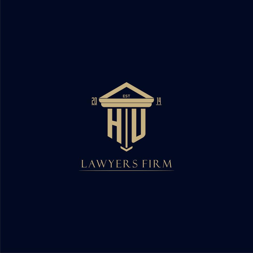 HU initial monogram lawfirm logo with pillar design vector