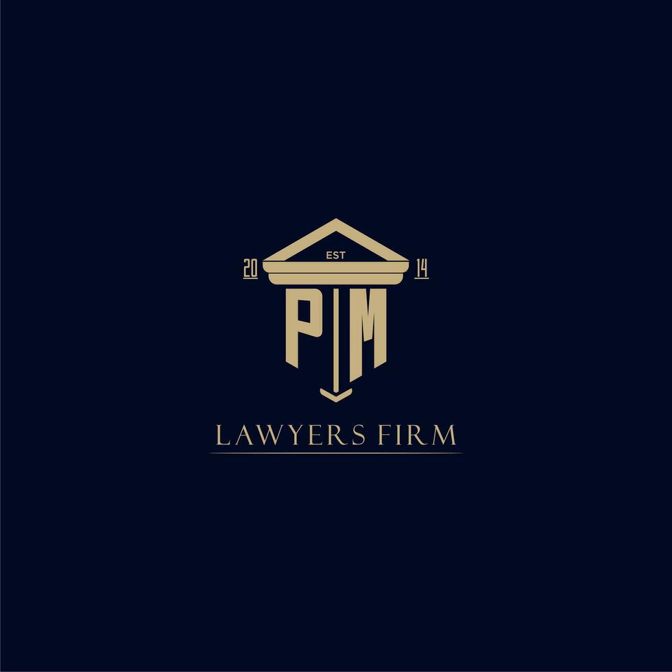 PM initial monogram lawfirm logo with pillar design vector