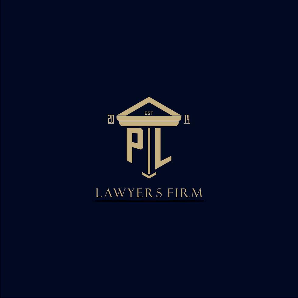 PL initial monogram lawfirm logo with pillar design vector