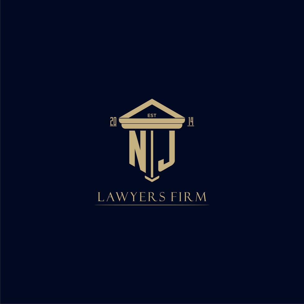 NJ initial monogram lawfirm logo with pillar design vector