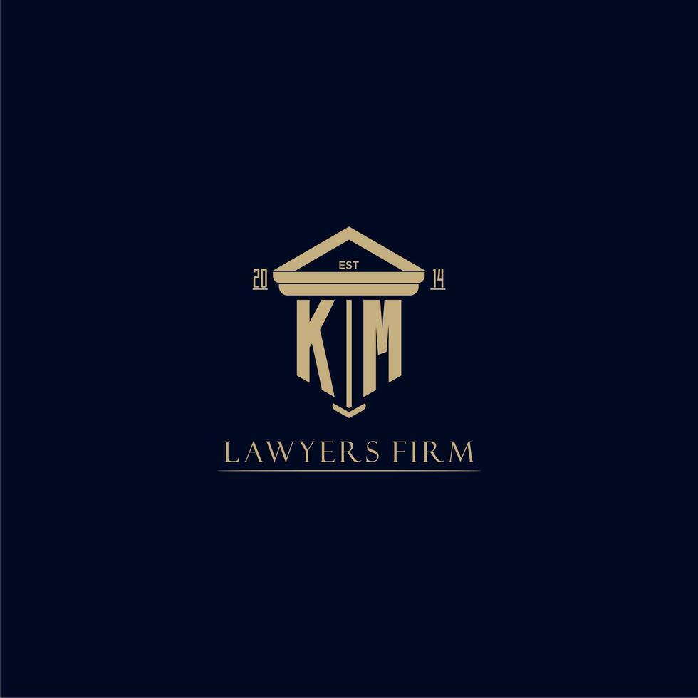 KM initial monogram lawfirm logo with pillar design vector