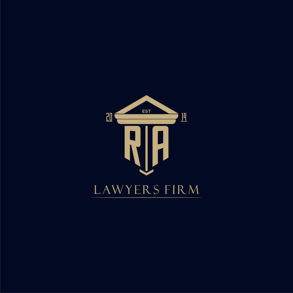 RA initial monogram lawfirm logo with pillar design vector