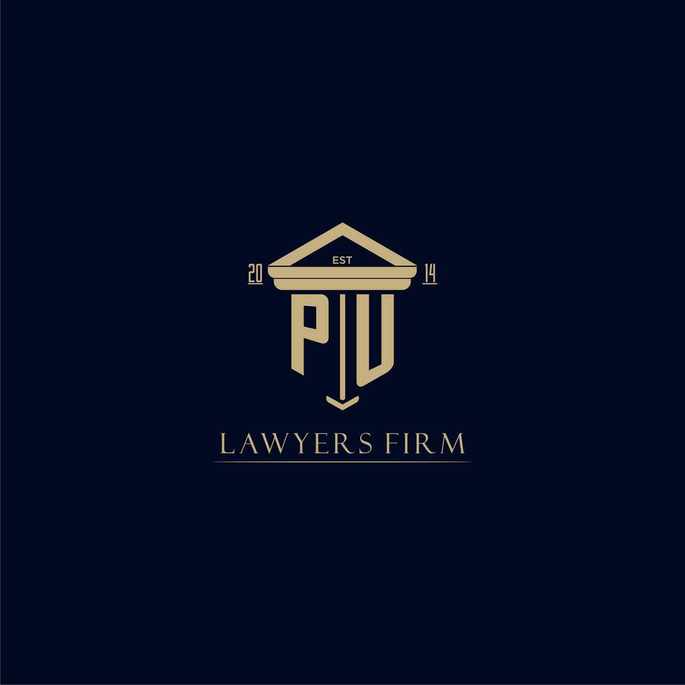PU initial monogram lawfirm logo with pillar design vector